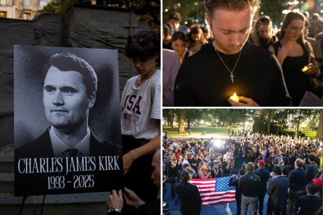 Vigília para Charlie Kirk atrai a multidão que agita a bandeira em Manhattan, enquanto os enlutados se reúnem para a lembrança

