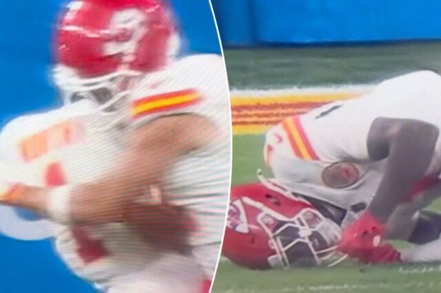 Travis Kelce colidiu com Xavier Worthy no primeiro trimestre na noite de sexta -feira.