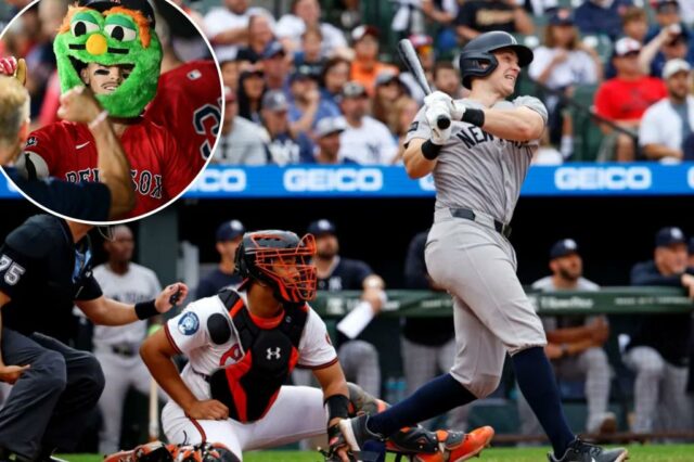 New York Yankees Ben Rice batendo em um Grand Slam.