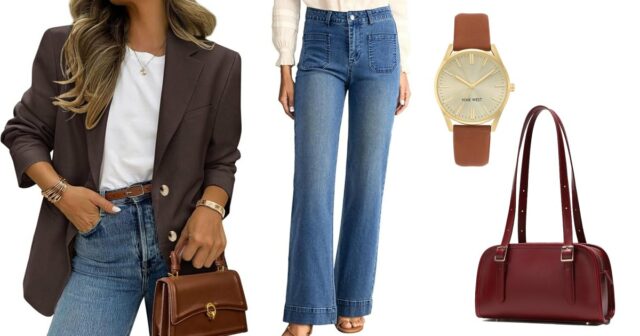 15 ofertas melhores que a Black Friday para mães ricas Diane Batoukina usa óculos redondos da Montblanc, um sobretudo bege da Oak & Fort, uma camisa/blusa branca da Max Mara, uma bolsa Chanel de couro preto acolchoado, uma saia de couro com fenda da l'Agence Fashion, segura um celular/smartphone e está usando fones de ouvido com fio, durante uma sessão de fotos de moda de rua, em 05 de setembro de 2025 em Paris, França.