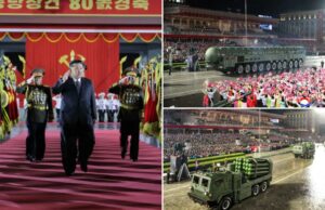 Kim Jong Un exibe míssil balístico ‘mais poderoso’ enquanto líderes estrangeiros assistem ao desfile militar da Coreia do Norte Kim Jong Un exibe míssil balístico 'mais poderoso' enquanto líderes estrangeiros assistem ao desfile militar da Coreia do Norte