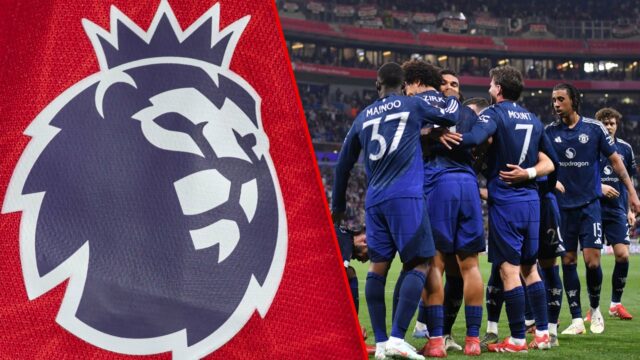 Joshua Zirkzee comemora com seus companheiros de equipe durante a partida da Europa League entre Lyon e Manchester United.