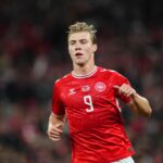 Rasmus Hojlund jogando pela Dinamarca