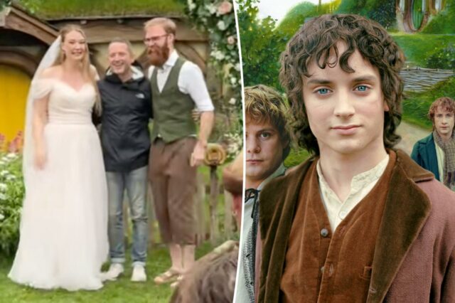 A estrela de 'O Senhor dos Anéis', Elijah Wood, invade A estrela de 'O Senhor dos Anéis', Elijah Wood, invade o casamento do casal com tema Hobbit - no Condado!