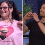 A estrela de 'Twisters' Glen Powell sem palavras após o membro da platéia 'ao vivo' veste uma camisa dizendo que ela está "fingindo ser um tornado" para que ele possa "persegui -la"