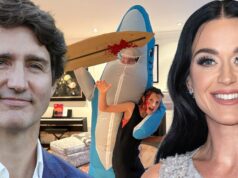 A fantasia de Halloween de Justin Trudeau é uma homenagem à nova namorada Katy Perry justin trudeau katy perry traje de tubarão getty comp