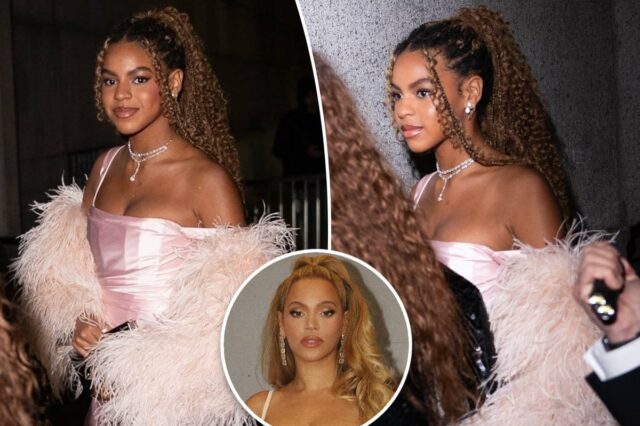 A filha sósia de Beyoncé, Blue Ivy, fica glamorosa com A filha sósia de Beyoncé, Blue Ivy, fica glamorosa com penas rosa no Angel Ball de 2025
