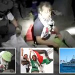 Vídeo ainda de Greta Thunberg sobre a flotilha global de Sumud sendo interrompida pelos membros do serviço israelense.