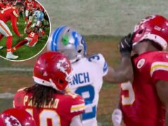 A grande luta entre Chiefs e Lions começa no pós-jogo depois que Brian Branch dá um tapa em JuJu Smith-Schuster A grande luta entre Chiefs e Lions começa no pós-jogo depois que Brian Branch dá um tapa em JuJu Smith-Schuster