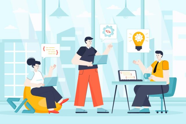 Group of developers working together.