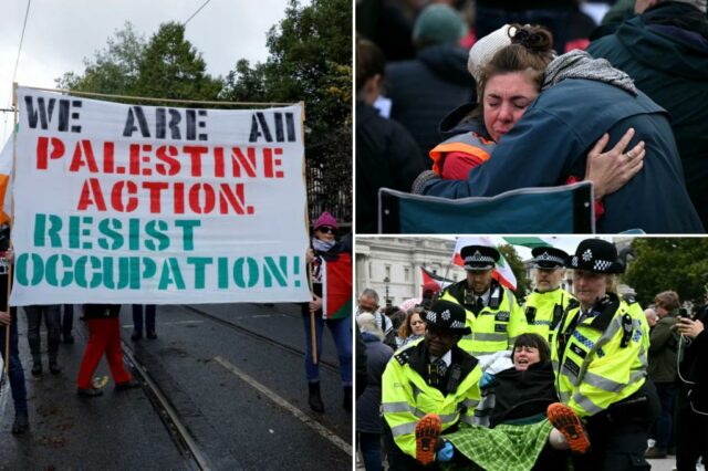 A polícia de Londres prende dezenas de manifestantes contra a proibição de ação da Palestina - dias após o ataque mortal da sinagoga de Manchester

