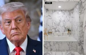 A remodelação ornamentada do banheiro Lincoln de Trump é ridicularizada como ‘surda’ e pior: ‘Lugar perfeito para armazenar documentos classificados’ A remodelação ornamentada do banheiro Lincoln de Trump é ridicularizada como 'surda' e pior: 'Lugar perfeito para armazenar documentos classificados'