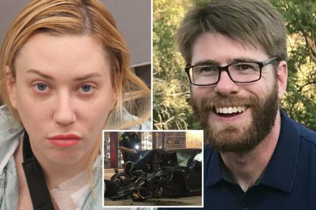 Advogados de uma rica dona de casa do Texas acusada de atacar um homem com Porsche no primeiro encontro argumentam que seus saltos de grife causaram um acidente mortal

