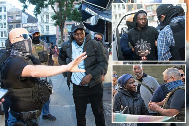 Agentes do ICE fazem prisões na Canal Street, em Chinatown, em Nova York, em um esforço para reprimir vendedores ilegais

