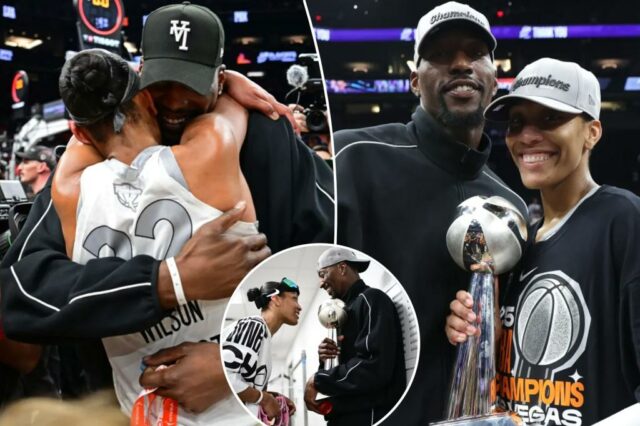 A'ja Wilson compartilha um momento de ternura com Bam Adebayo depois que Aces vence o campeonato WNBA

