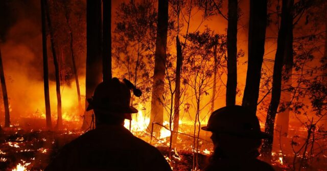 Equipes do CFA monitoram incêndios florestais e iniciam queimadas entre as cidades de Orbost e Lakes Entrance, no leste de Gipplsland, em 2 de janeiro de 2020, na Austrália. 