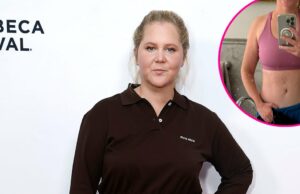 Amy Schumer coloca os músculos abdominais em destaque em nova selfie espelhada sem filtro Amy Schumer mostra abdômen em nova selfie no espelho