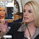 A procuradora-geral Pam Bondi discursa em mesa redonda com o presidente Donald Trump.