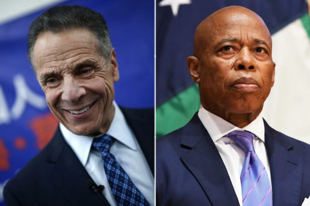 O ex -governador de Nova York, Andrew Cuomo, campanha em Manhattan.