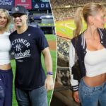 Anthony Volpe celebra a partida dos playoffs dos Yankees com a namorada Elle Jowett