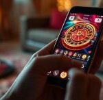 Um aplicativo de jogo em um telefone celular em uma sala de estar