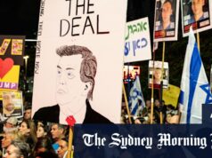 As esperanças voam pela paz em Gaza. Este é um problema para Netanyahu Um manifestante em Madri, a Espanha segura a bandeira palestina e um pôster do primeiro -ministro israelense Benjamin Netanyahu, acusando -o de terrorismo e genocídio.