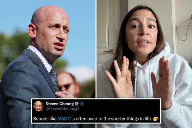 Assessora de Trump ataca AOC com insinuações selvagens depois de zombar da altura de Stephen Miller

