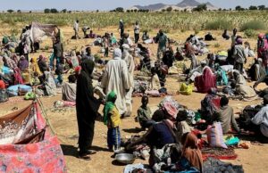 Ataque de milícias a hospital em Darfur ocorreu em ondas, diz OMS Famílias deslocadas de el-Fasher num campo de deslocados onde procuraram refúgio dos combates entre as forças governamentais e a RSF, em Tawila, região de Darfur