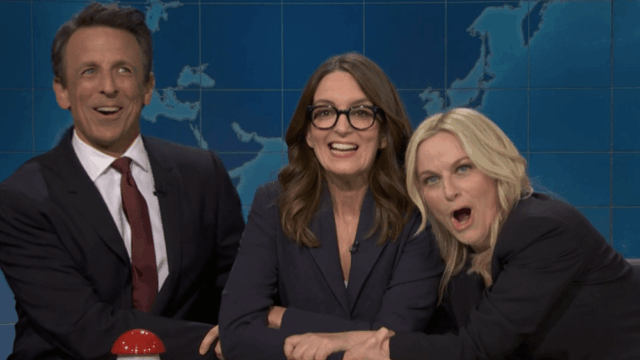 Atualização de fim de semana de acidente de Seth Meyers, Tina Fey e Amy Poehler no 'SNL' para 'Joke Off' sobre uma criança enorme 

