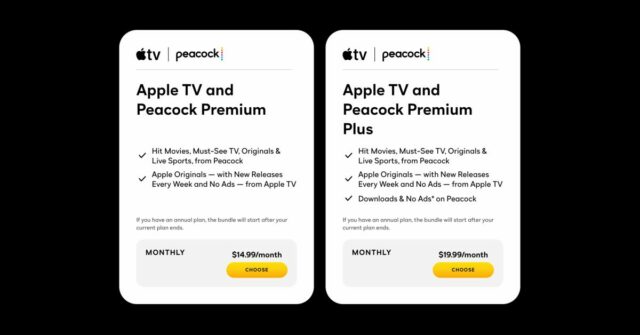 Atualmente você pode se registrar no pacote Apple Television e Peacock, taxa de desconto oferecida adicionalmente para clientes Apple One 

