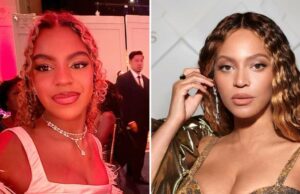 Blue Ivy Carter, 13, é a sósia de Mama Beyoncé em uma roupa rosa no Angel Round Blue Ivy Carter, 13, se parece com a mãe Beyoncé em um vestido rosa glamoroso no baile anual dos anjos