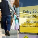 Um sinal de taxa de inscrição de US $ 5, reembolsável na compra, com clientes regulares entrando grátis e um separado