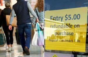 Brecha australiana sob fogo por cobrar taxa de inscrição: ‘Isso é tão burro!’ Um sinal de taxa de inscrição de US $ 5, reembolsável na compra, com clientes regulares entrando grátis e um separado