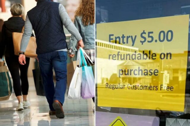 Um sinal de taxa de inscrição de US $ 5, reembolsável na compra, com clientes regulares entrando grátis e um separado 