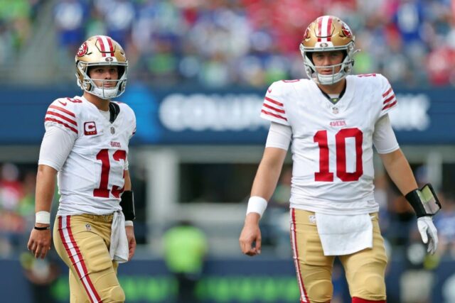 San Francisco 49ers QBs Brock Purdy and Mac Jones