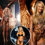Candice Swanepoel brilha com asas douradas na passarela do Victoria's Secret Fashion Show 2025