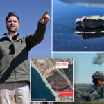 Carro patrulha atingido por estilhaços durante demonstração de fogo real do Corpo de Fuzileiros Navais em celebração com a presença de JD Vance