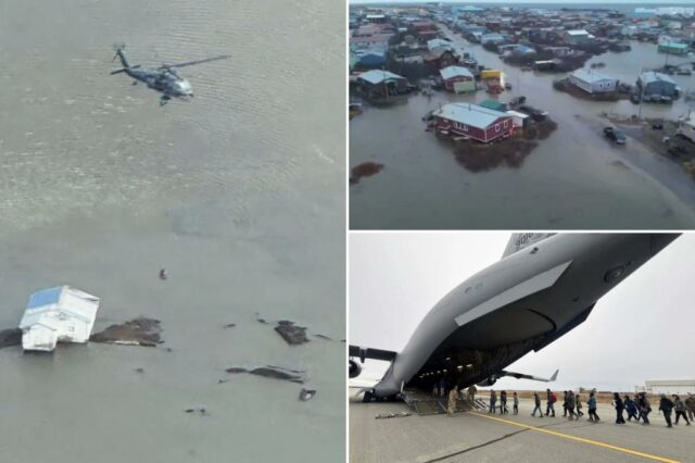 Centenas de habitantes do Alasca estão sendo transportados de avião de vilas costeiras devastadas pelo tufão Halong

