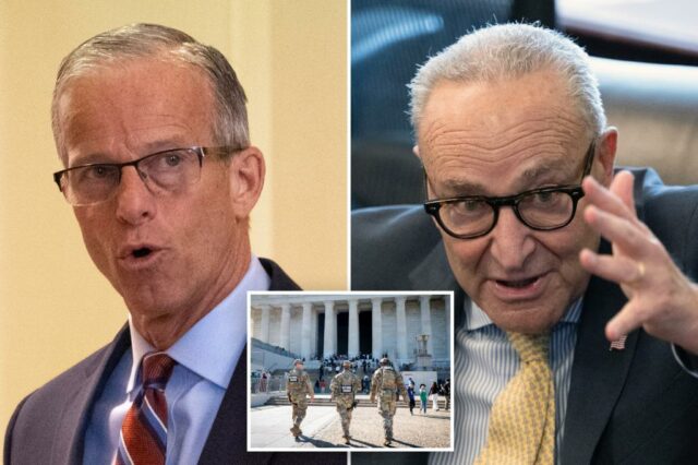 Chuck Schumer foi criticado por alegar que a paralisação é 'melhor' para os democratas - já que as tropas e os trabalhadores alimentados devem perder os primeiros contracheques


