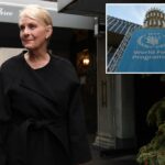 Cindy McCain saindo do restaurante Caravaggio.