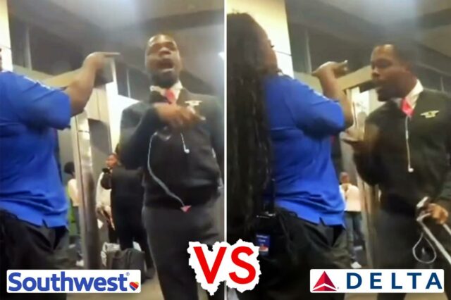Um comissário de bordo da Delta Air Lines foi flagrado em vídeo repreendendo um agente de portão da Southwest Airlines por ser “gueto” e pouco profissional em uma discussão acalorada em frente a um terminal cheio de viajantes.