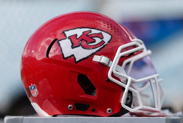 Kansas City Chiefs helmet prior to an NFL football game