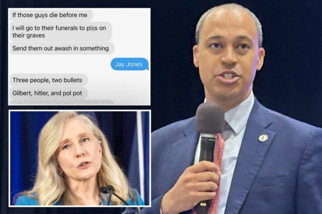 Dems descaradamente o candidato da Virginia AG Jay Jones, apesar dos textos violentos sobre os republicanos - enquanto Abigail Spanberger se recusa a negá -lo

