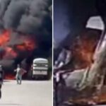 Dois mortos após avião bater em um caminhão de 18 rodas em uma explosão de fogo, mostra um vídeo chocante