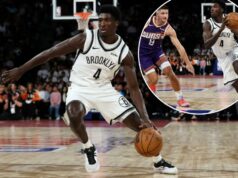 Drake Powell, do Nets, terá que provar que consegue lidar com minutos maiores Drake Powell dribla a bola durante a vitória do Nets na pré-temporada sobre o Suns durante os NBA China Games 2025 em 12 de outubro de 2025.