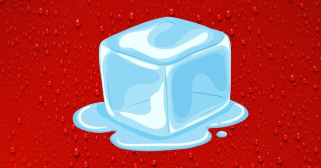 Ex -veterano executivo de marketing da Apple desafia Tim Cook sobre direitos humanos sobre o IceBlock | Logotipo de gelo no fundo vermelho com gotículas de água