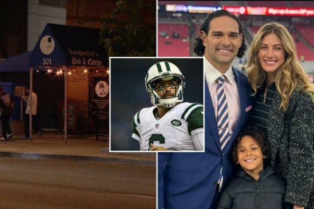 Mark Sanchez #6 do New York Jets se aquece antes do início do jogo de pré-temporada contra o Detroit Lions.