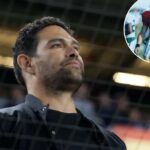 O ex -jogador do New York Jets, Mark Sanchez, em um jogo do New York Yankees vs. Baltimore Orioles.