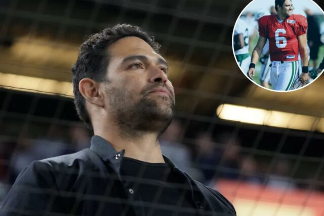 O ex -jogador do New York Jets, Mark Sanchez, em um jogo do New York Yankees vs. Baltimore Orioles.