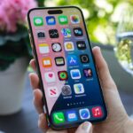 Um iPhone em um fundo laranja exibindo o espaço de armazenamento disponível na tela Configurações